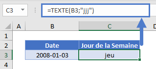 fonction texte jour semaine court