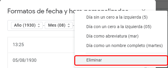 formato fecha hora eliminar