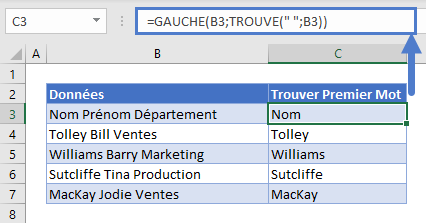 formule trouver premier mot texte