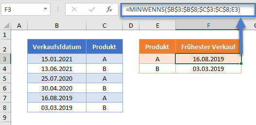 fruehestes spaetestes datum mit kriterien finden minwenns funktion