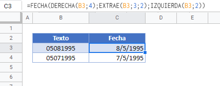 funciones fecha derecha extrae izquierda gsheets