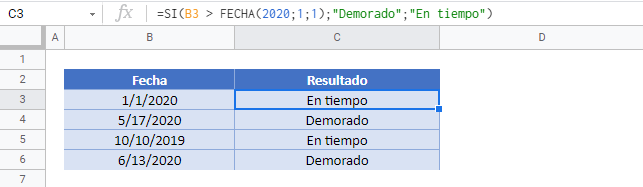 funciones si con fechas gsheets