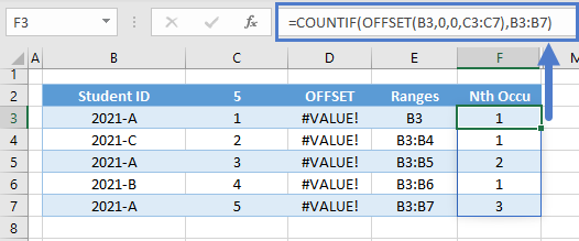 function countif offset