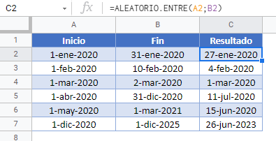 generar de fecha aleatoria gsheets