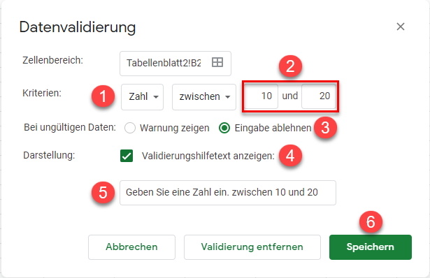 google sheets Zellenwert beschränken 2