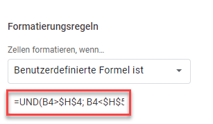 google sheets bedingte Formatierung größer kleiner Formel