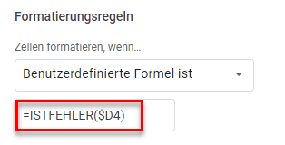 google sheets bedingte Formatierung istfehler Formel