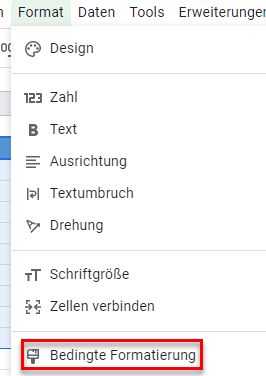 google sheets bedingte Formatierung menü 3