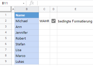 google sheets bedingte Formatierung mit Kontrollkasten 2