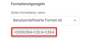 google sheets bedingte Formatierung oder Formel