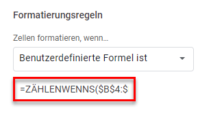 google sheets doppelte Reihen hervorheben Formel 1