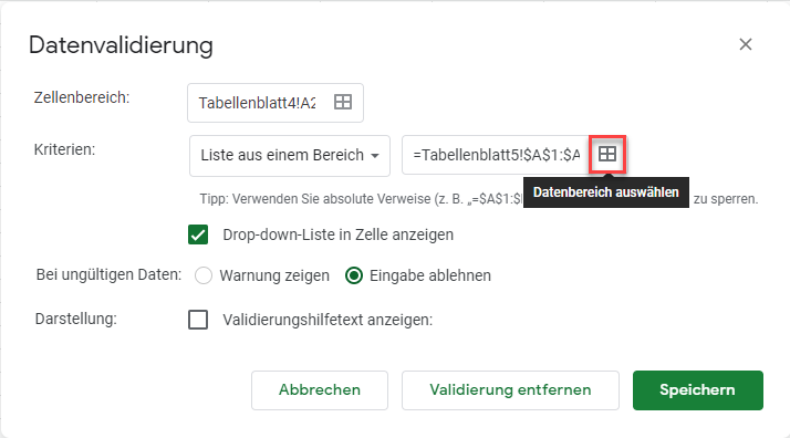 google sheets dropdown aktualisieren 4