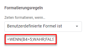 google sheets hervorhebe Zellen wenn Formel