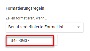 google sheets ist nicht gleich Formel