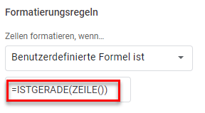 google sheets jede zweite Zeile hervorheben Formel