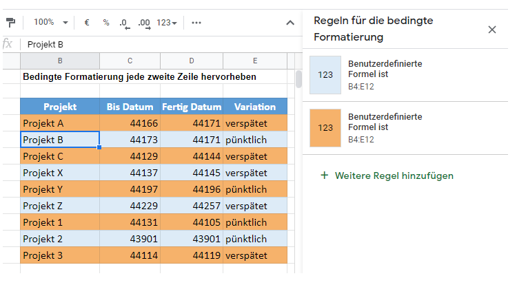 google sheets jede zweite Zeile hervorheben rest fertig