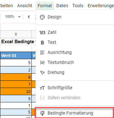 gooogle sheets mehrere Bedingungen menü 1