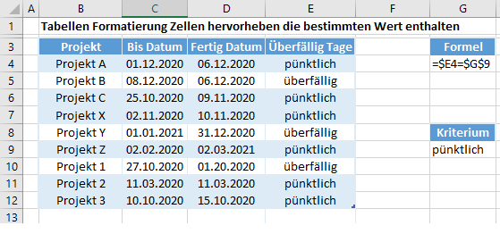 hervorhebe zeilen die enthalten meister