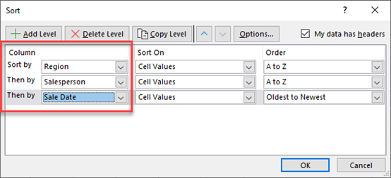 how to sort add level