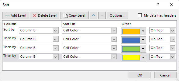 how to sort add levels