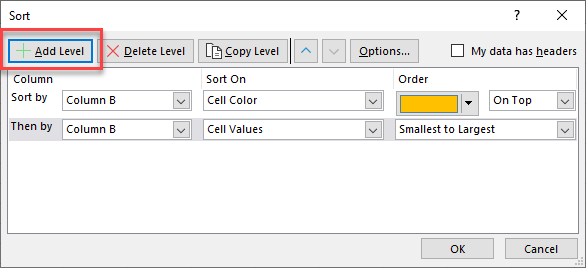 how to sort color add level
