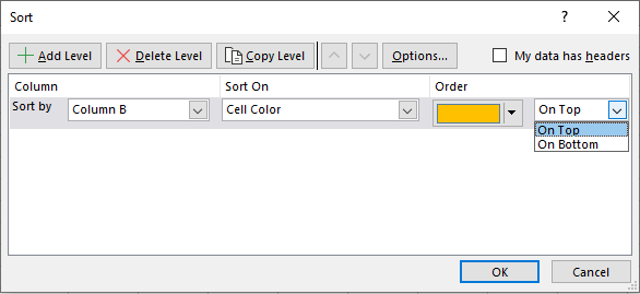 how to sort color sort on order