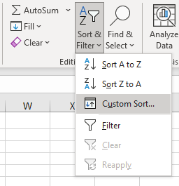 how to sort custom sort ribbon