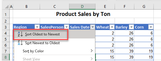 how to sort filter table sort