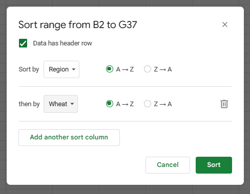how to sort gs range add column