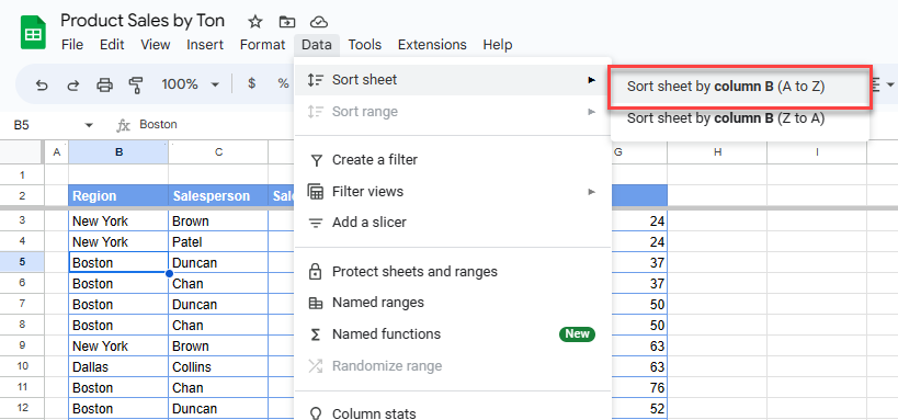 how to sort gs sort column