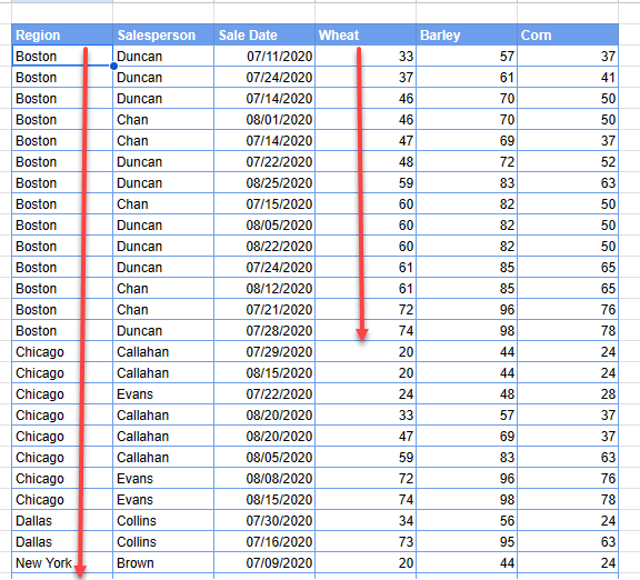 how to sort gs columns sorted