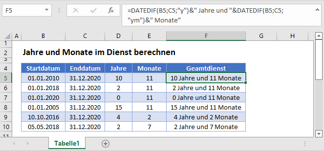 jahre monate im dienst hauptfunktion