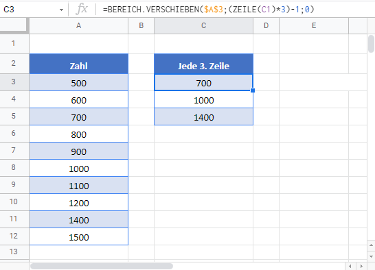 jede n te zeile auswaehlen google sheets