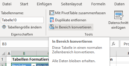 jede zweite Zeile hervorheben Format Tabelle konvertieren