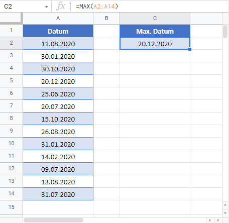 max datum google sheets