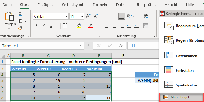 mehrere Bedingungen menü