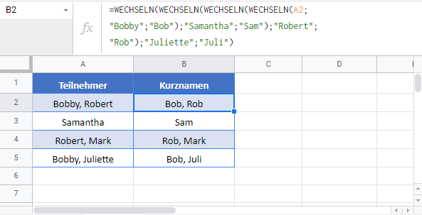 mehrere werte ersetzen google sheets