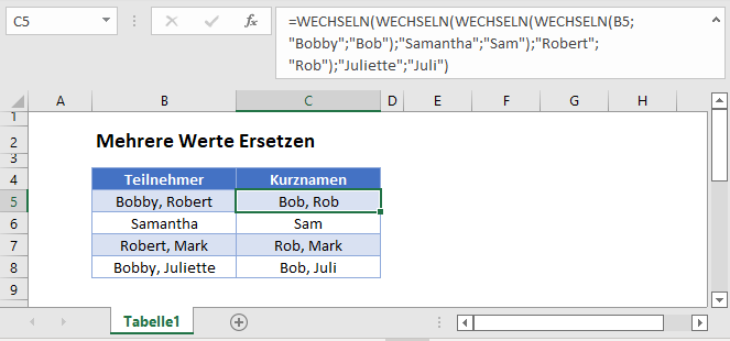 mehrere werte ersetzen hauptfunktion