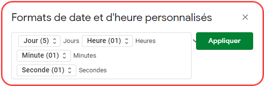 menu format additionnels texte personnalise date heure google sheets