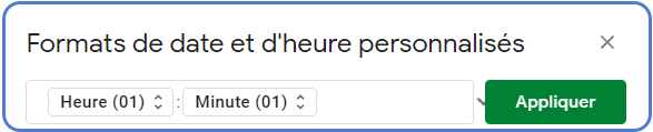 menu format date heure minutes modifie google sheets