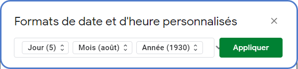 menu format date heure personnalisee google sheets