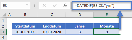 monate im dienst datedif funktion