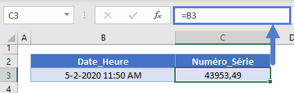numero serie date heure correspondante