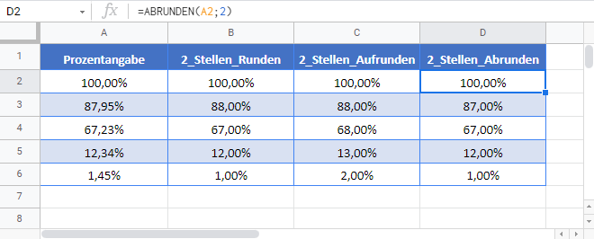 prozentsaetze runden google sheets