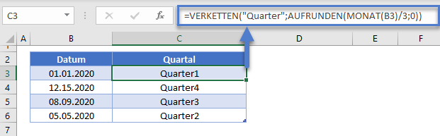 quartal aus datum verketten aufrunden monat funktion lang
