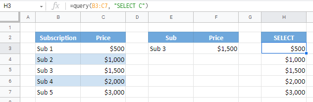 query select