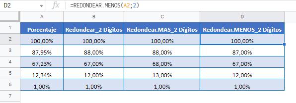 redondear porcentajes gsheets