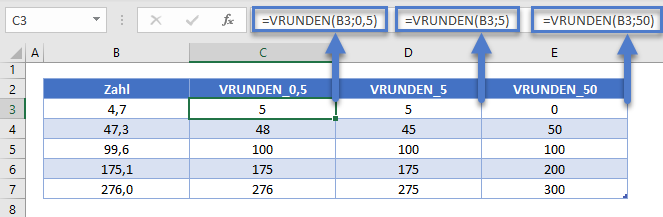 runden naechste 5 0,5 50 vrunden funktion