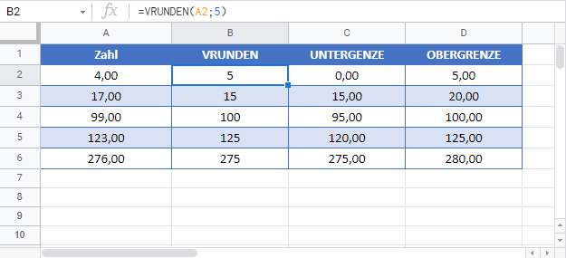 runden naechste 5 in google sheets