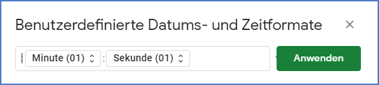 sekunden umrechnen format minute sekunde google sheets